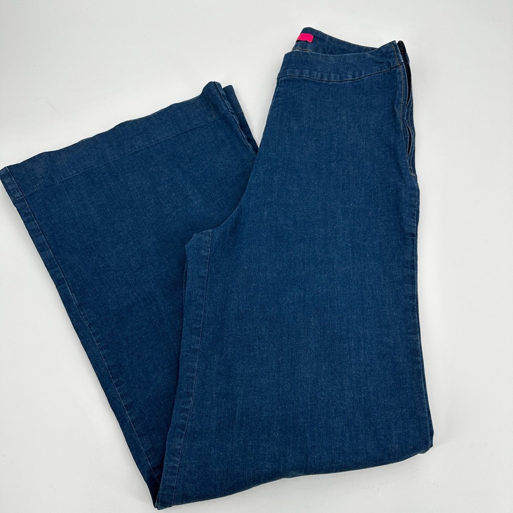 Lilly Pulitzer Wide Leg Denim Jeans Blue High Rise Side Zip Women's Size 6